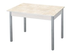 Стол обеденный "Альфа" с фотопечатью дуб молочный/бежевый мрамор/металлик, ф-ка Система Мебели