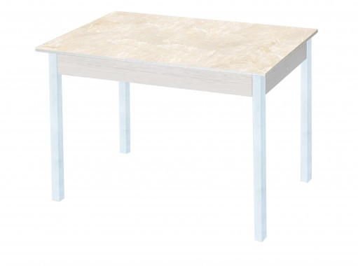 Стол обеденный "Альфа" с фотопечатью дуб молочный/бежевый мрамор/белый, ф-ка Система Мебели