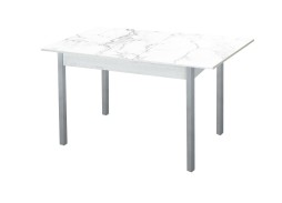 Стол обеденный "Альфа" с фотопечатью бетон/белый мрамор/металлик, ф-ка Система Мебели