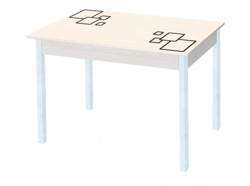 Стол обеденный "Альфа" с фотопечатью дуб молочный/беж.квадраты/белый, ф-ка Система Мебели