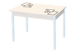 Стол обеденный "Альфа" с фотопечатью дуб молочный/беж.квадраты/белый, ф-ка Система Мебели