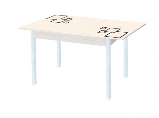Стол обеденный "Альфа" с фотопечатью дуб молочный/беж.квадраты/белый, ф-ка Система Мебели