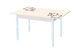 Стол обеденный "Альфа" с фотопечатью дуб молочный/беж.квадраты/белый, ф-ка Система Мебели