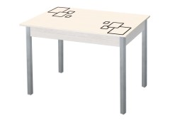 Стол обеденный "Альфа" с фотопечатью дуб молочный/беж.квадраты/металлик, ф-ка Система Мебели