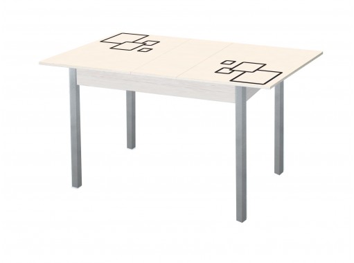 Стол обеденный "Альфа" с фотопечатью дуб молочный/беж.квадраты/металлик, ф-ка Система Мебели