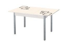 Стол обеденный "Альфа" с фотопечатью дуб молочный/беж.квадраты/металлик, ф-ка Система Мебели