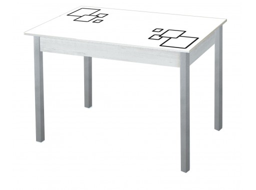 Стол обеденный "Альфа" с фотопечатью бетон/квадраты на белом/металлик, ф-ка Система Мебели