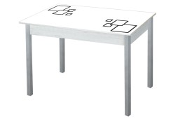 Стол обеденный "Альфа" с фотопечатью бетон/квадраты на белом/металлик, ф-ка Система Мебели