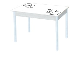 Стол обеденный "Альфа" с фотопечатью бетон/квадраты на белом/белый, ф-ка Система Мебели