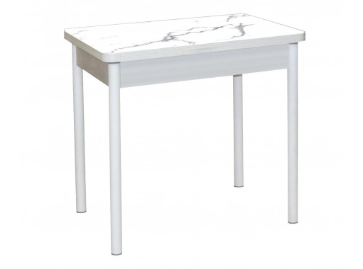 Стол обеденный "Бронкс" с фотопечатью 80*58/116 бетон/белый мрамор/белый, ф-ка Система Мебели