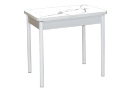Стол обеденный "Бронкс" с фотопечатью 80*58/116 бетон/белый мрамор/белый, ф-ка Система Мебели