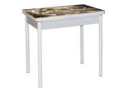 Стол обеденный "Бронкс" с фотопечатью 80*58/116 бетон/белый мрамор/цветы на досках, ф-ка Система Мебели