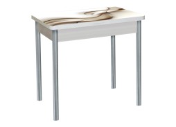 Стол обеденный "Бронкс" с фотопечатью 80*58/116 молочный/текстура 032/металлик, ф-ка Система Мебели