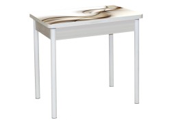 Стол обеденный "Бронкс" с фотопечатью 80*58/116 молочный/текстура 032/белый, ф-ка Система Мебели