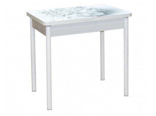 Стол обеденный "Бронкс" с фотопечатью 80*58/116 бетон/цветы 018/белый, ф-ка Система Мебели