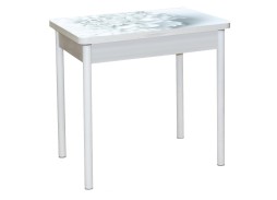 Стол обеденный "Бронкс" с фотопечатью 80*58/116 бетон/цветы 018/белый, ф-ка Система Мебели