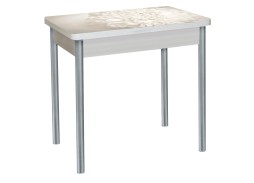 Стол обеденный "Бронкс" с фотопечатью 80*58/116 молочный/цветы 019/металлик, ф-ка Система Мебели