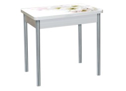 Стол обеденный "Бронкс" с фотопечатью 80*58/116 бетон/цветы 029/металлик, ф-ка Система Мебели