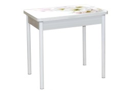 Стол обеденный "Бронкс" с фотопечатью 80*58/116 бетон/цветы 029/белый, ф-ка Система Мебели