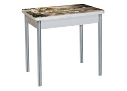 Стол обеденный "Бронкс" с фотопечатью 80*58/116 бетон/цветы на досках/металлик, ф-ка Система Мебели