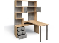 Компьютерный стол СК-10 (правый) дуб крафт золотой/бетон ателье, ф-ка Бител