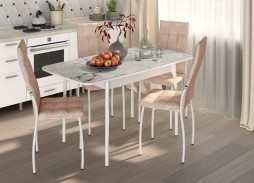 Обеденная группа "Флорида-Волна" СМ-1, опора изогнутая массив, белый/серебро/латте, ф-ка Бител 43 056 Р. в Вира Мебель Обеденная группа "Флорида-Волна" СМ-1, опора изогнутая массив, белый/серебро/латте, ф-ка Бител