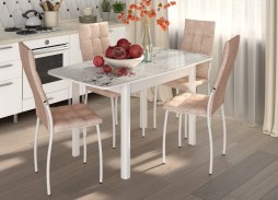 Обеденная группа "Флорида-Волна" СМ-1, опора изогнутая массив, белый/серебро/латте, ф-ка Бител 43 056 Р. в Вира Мебель Обеденная группа "Флорида-Волна" СМ-1, опора изогнутая массив, белый/серебро/латте, ф-ка Бител