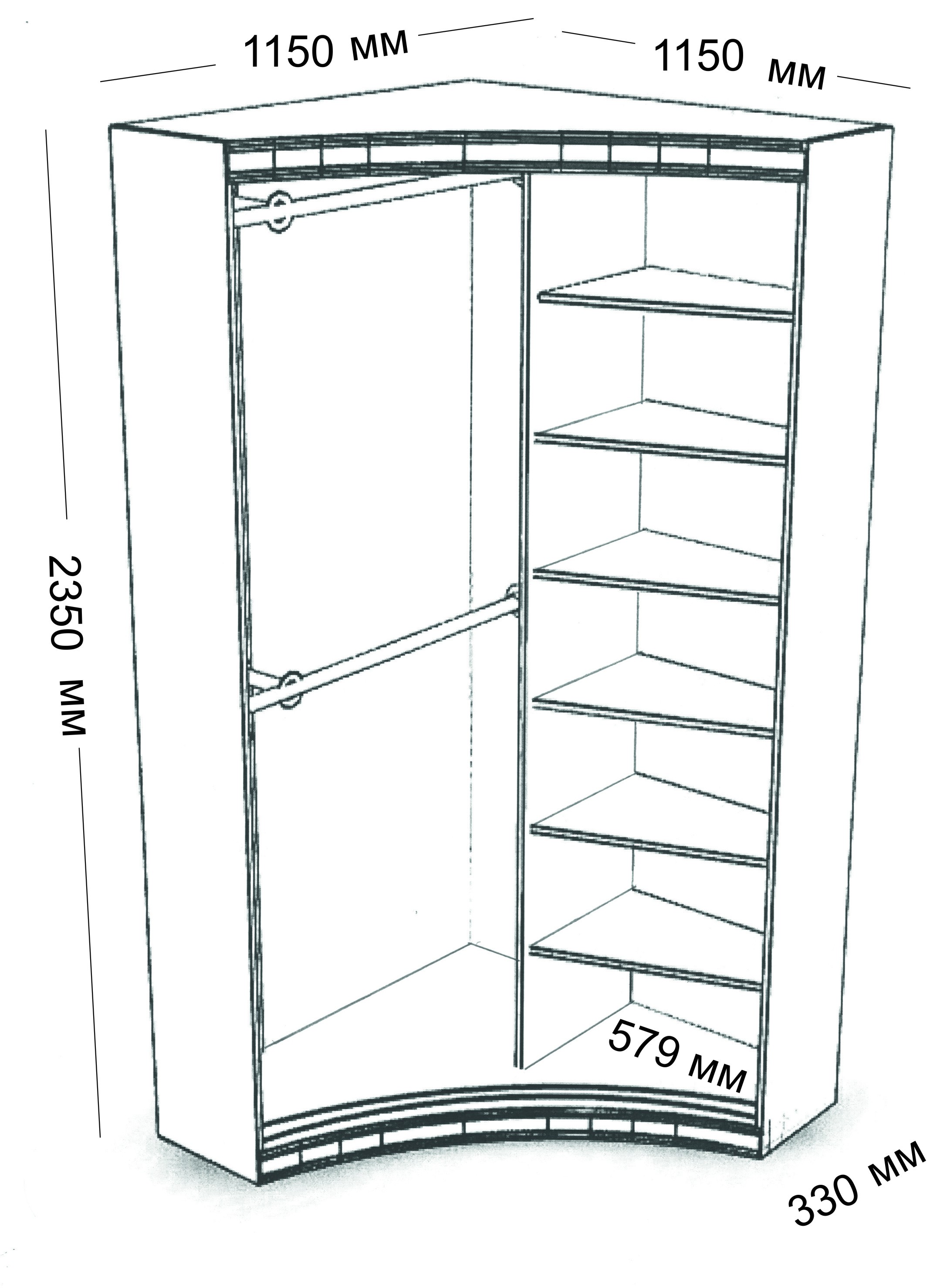 Размер углового шкафа в спальню