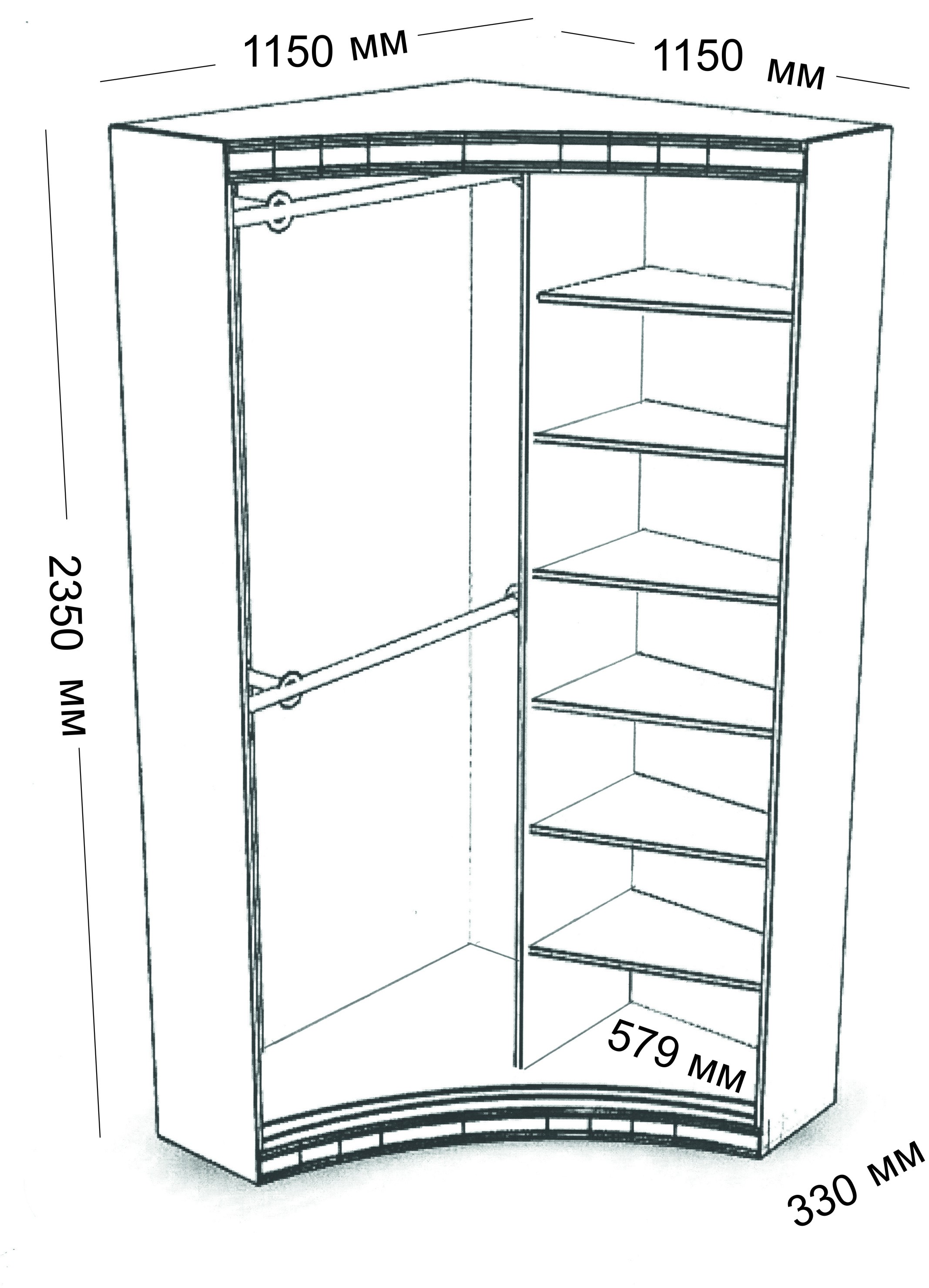 Шкаф угловой 650х650 чертеж
